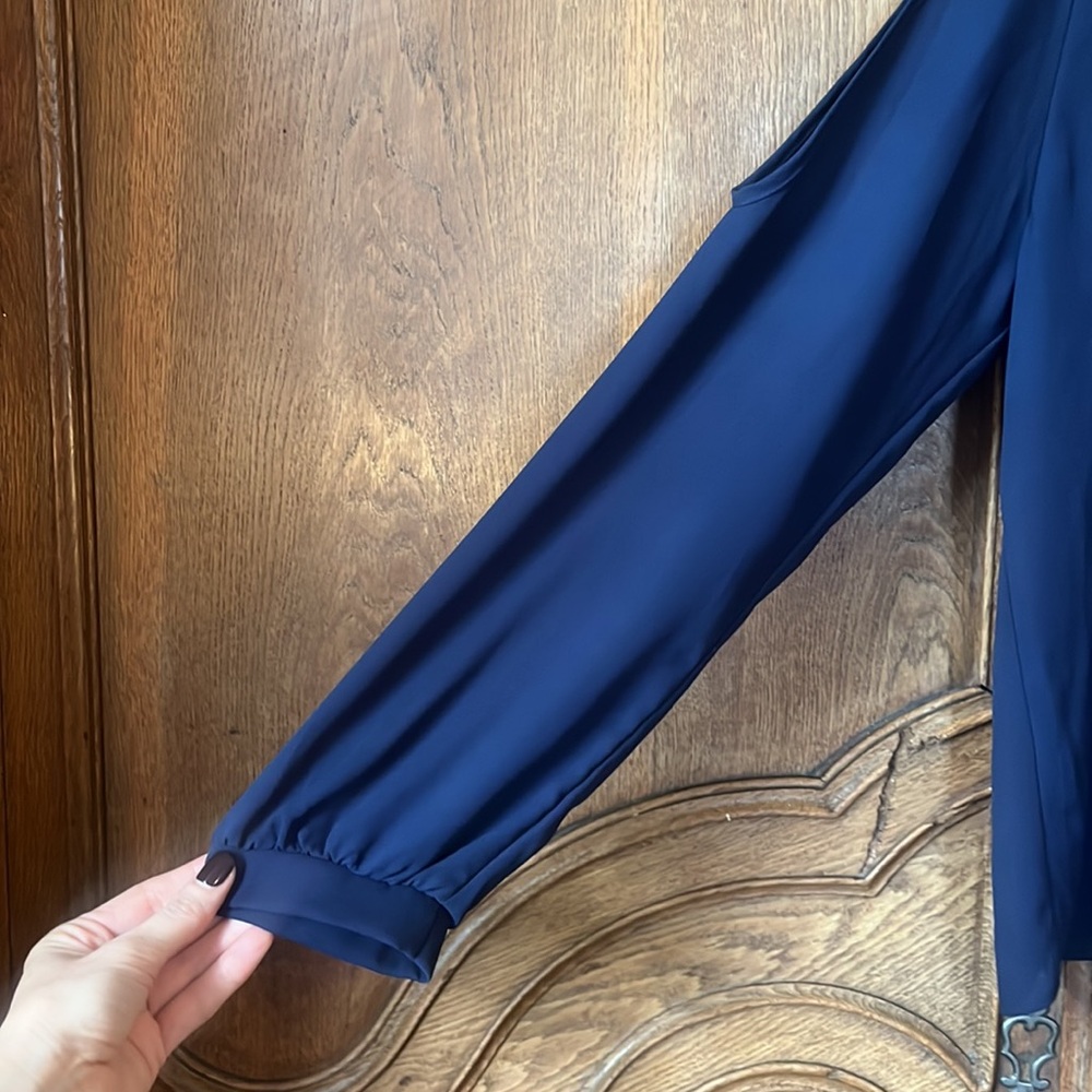 Three Eighty Two Navy Cold Shoulder Blouse - image 3
